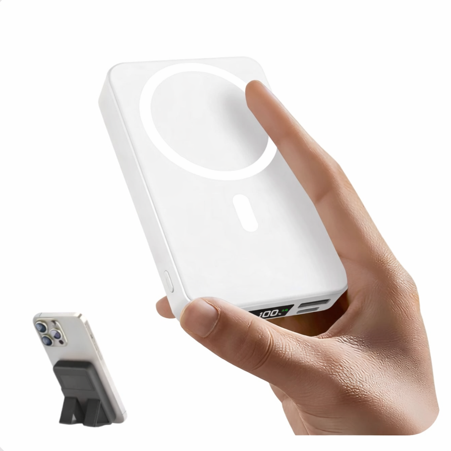 10000Mah Magnetic Power Bank – Portable Charger with Foldable Stand, LED Digital Display, Charge Iphone & Android Devices Simultaneously